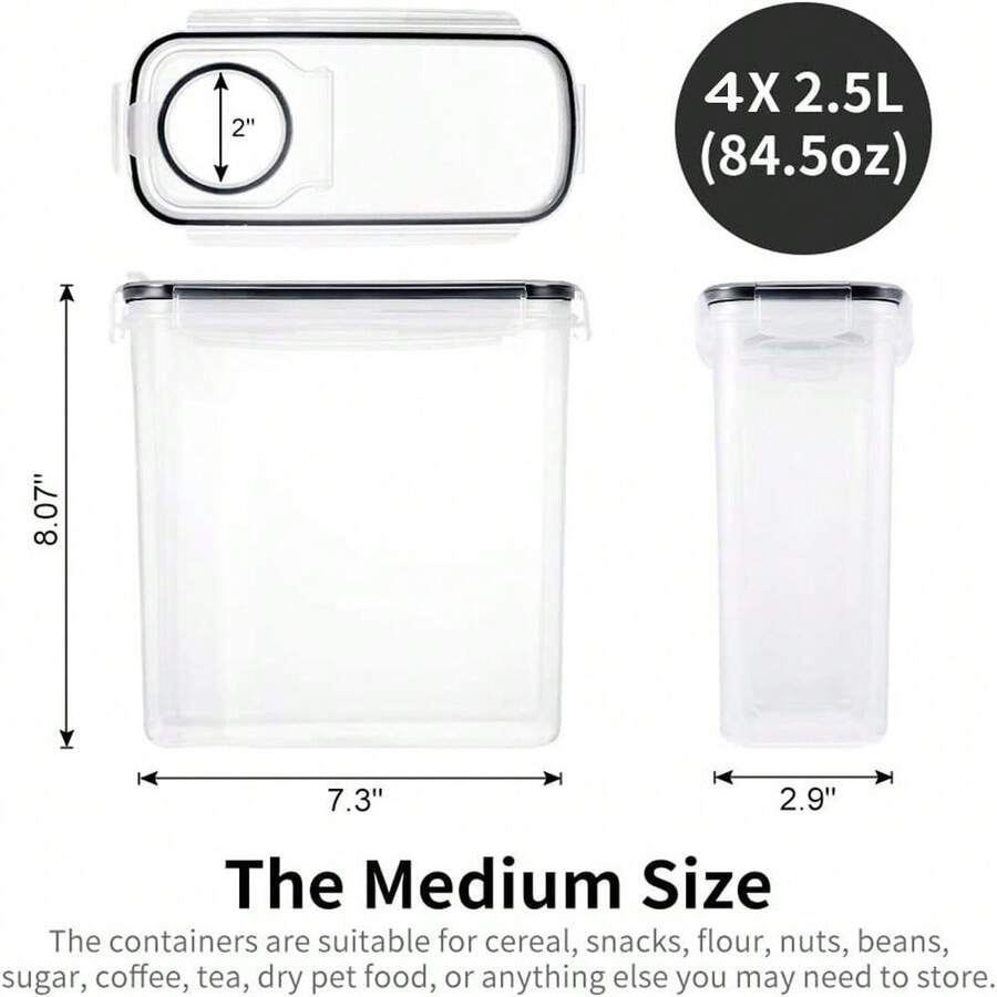 Kitchen Cereal Containers Storage 4 Packs Cereal Dispenser Airtight