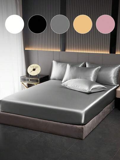 1pc Satin Fitted Sheet, Bedding, Fitted Sheet, Bed Cover, Silk Mattress Cover, Soft & Comfortable Bedroom Bedding, Fits Queen, King, Twin, Full Size Beds (Excludes Filling), 9-Inch Deep Pocket, Breathable & Silky Smooth