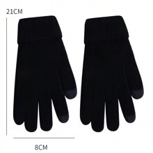 1 双冬季保暖针织手套，触摸屏防滑弹性袖口手套，温暖舒适，适合骑自行车徒步旅行和户外运动 - 彩色 - 查看 15