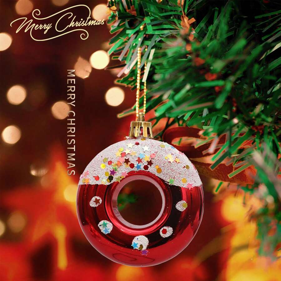 4 quả bóng nhựa Giáng sinh, ngôi sao trang trí đầu cây, đồ trang trí cây thông Noel, đồ trang trí bánh gừng, kẹo & bánh rán, Giáng sinh - Mặt dây chuyền Giáng sinh (bánh rán) - Xem 1