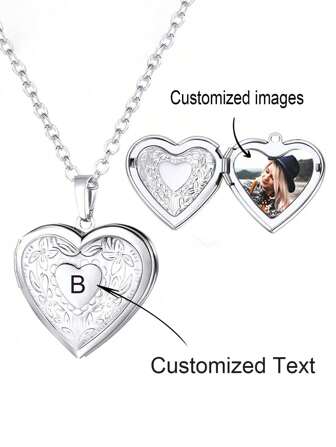 Customizable Locket Necklace With Heart Shape, Personalized Ladies Gift For Christmas, Valentine's Day, Jewelry Memento Stylish,Fall Fashion,Vintage,Contracted,Simple,Old Money,Casual Custom,Personalized,Unique Ideal Gifts For Her Girlfriend,Mom,Family,Friends,Daughter For Anniversaries,For Birthdays,For Daily Wear,For Prom,For Mother's Day,For Valentine's Day,For Graduation,For Weddings,For Party,For Dressy Outfits