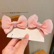 2pcs Girls Bowknot Hair Clips, Fresh Chiffon Headpieces (Slight Color Difference May Occur Due To Fabric Batch Variation, Which Is Normal) - Pink - View 2