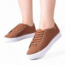 Kit 3 Pairs Women's Casual Flatform Love Basic Sneakers Plain High Sole Lace-Up - 黑色/糖果色/焦糖色 - 查看 6