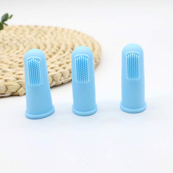 Juego de 3 piezas de kit de salud para recién nacidos, incluye cepillo de dientes de dedo portátil, azul