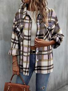 Women's Casual Loose Plaid Shirt, Spring Autumn Blouse