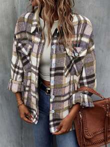 Women's Casual Loose Plaid Shirt, Spring Autumn Blouse