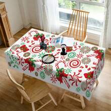 1pc Christmas Elements Print Table Cloth, Rectangular Tablecloth, Festive Dining Decor, Cloth Table For Holiday