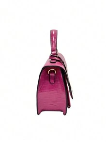 MILANO BAGG 休闲、时尚、优雅、个性化、新潮、时尚、奢华 鳄鱼纹结构手提包、PU 皮革、肩带、顶部提手、可调节肩带、正面 PU 悬挂装饰、休闲、时尚、优雅、个性化、新潮、时尚、奢华、节日聚会、度假、商务、夏季、复古、周末、礼物 - 玫紅色 - 查看 4