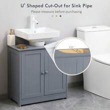 HOMCOM Under Sink Bathroom Cabinet With 2 Doors And Shelf, Pedestal Sink Bathroom Vanity Cabinet, Gray - 1 - 查看 4
