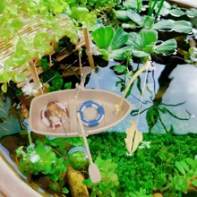 New Mini Realistic Floating Boat Oar Small Fishing Boat, Swimming Ring Fishing Boat Figurine Model, Miniature Aquarium Decoration Accessory, Gardening Scene Decoration, Fish Tank Landscape Fishing Boat Yacht Wheel Model, Resin DIY Ornament - Multicolor - View 4