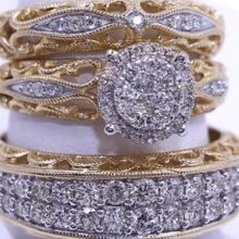 3 peças Anéis Empilháveis em Estilo Minimalista, Revestimento de Ouro 14k com Zircônia Cravejada, Anel de Noivado/Casamento, Decoração para Festa da Noite, Joias de Luxo - Dourado - Visão 2
