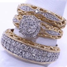 3 peças Anéis Empilháveis em Estilo Minimalista, Revestimento de Ouro 14k com Zircônia Cravejada, Anel de Noivado/Casamento, Decoração para Festa da Noite, Joias de Luxo - Dourado - Visão 3