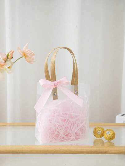 1入組塑料禮品包裝袋帶填充紙現代蝴蝶結裝飾透明禮品袋適合派對