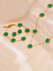 Juego de joyería de 4 piezas de acero inoxidable con flor de 5 pétalos: 1 collar + 1 pulsera + 2 aretes, accesorios de moda elegantes para mujeres, San Valentín, mamá, madre, Día de la Madre, regalo