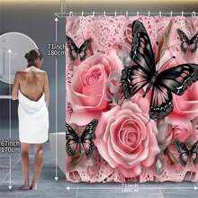 Elegant Butterfly And Rose Shower Curtain And 12 Plastic Hooks - Perfect For Home Decor Home Bathroom Decor Fall Decor Bathroom Accessories Back To School