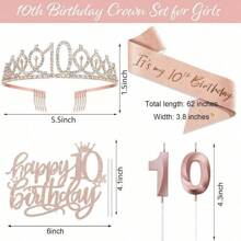 4pcs/Set Crown + Sash + Digital Candle + Happy Birthday Strip 10th 13th 16th 18th 21th 30th 40th 50th 60th 70th 80th Birthday Decorations - Including Birthday Sash, 13th Birthday Rhinestone Crown/Tiara, Birthday Party Accessories Candles And Cake Toppers, Rose Gold Maiden Gift Birthday Celebration Headband For Women,Christmas