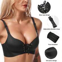 Brasier Bra Top Cordón Doble Push Up Moda Asiatica Con Braga,Brasier Push-up para Mujer, sin alambres, sin Costuras, sin Costuras - Negro - Ver 6