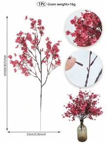 1 件装秋季人造花丝绸梅花树枝逼真触感 DIY 花束欧式假丝绸植物花适合家庭厨房卧室餐厅中心装饰圣诞节感恩节万圣节婚礼派对花瓶装饰 - 紫紅色滿天星 - 查看 3