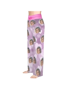 [DIY] Customized Women's Long Pajama Pants, Personalized With Portrait Photo, Novelty Gift, Big Head Portrait, Face Replacement Funny Design. Lightweight, Breathable, Quick-Dry, Silky Soft Fabric. Gift For Friends, Lovers, Partners, Party, Birthday