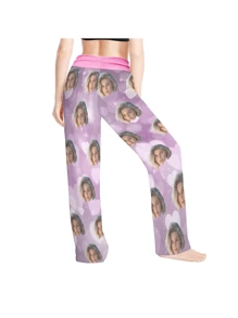 [DIY] Customized Women's Long Pajama Pants, Personalized With Portrait Photo, Novelty Gift, Big Head Portrait, Face Replacement Funny Design. Lightweight, Breathable, Quick-Dry, Silky Soft Fabric. Gift For Friends, Lovers, Partners, Party, Birthday