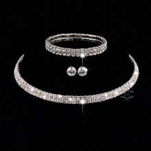 Women Alloy Pendant Necklace Bracelet Earrings Set For Wedding Bridal 3 In 1 Vintage Jewelry Set - Bạc - Xem 1