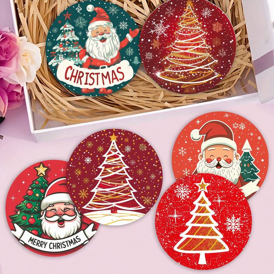 1 套/4 件/6 件圣诞树和圣诞老人图案硅藻泥杯垫套装 - 马克杯杯垫、咖啡杯垫 - 非常适合家庭和餐厅装饰、餐桌装饰、家居装饰、家庭装饰、办公室装饰、室内外主题派对装饰、圣诞装饰 - 彩色 - 查看 1