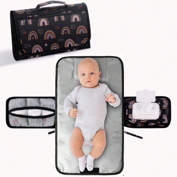 Outdoor Traveling Mommy Bag, Portable Diaper Changing Pad With Wet Wipes Pouch, Waterproof Diaper Changing Mat, Bohemian Rainbow & Sun Gifts For Newborn Boys And Girls