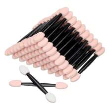 50pcs Disposable Double-Sided Eyeshadow Sponge Applicator With Container, Eyeshadow Brush, 2.44ft Long Makeup Applicator - Black - View 12