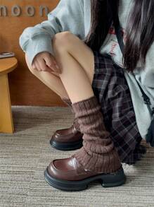 1 Pair Of Solid Color Leg Covers, Winter Warm Leg Warmers. Y2k Leg Brace, Cozy - Coffee Brown - View 2