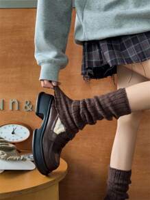1 Pair Of Solid Color Leg Covers, Winter Warm Leg Warmers. Y2k Leg Brace, Cozy - Coffee Brown - View 3