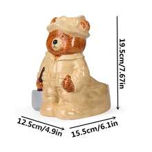 1pc Ceramic Handpainted Toilet Brush Holder With 1pc Toilet Brush, 3D Hand-Carved Sculpture Of Cute Bear Couple, Bathroom Decoration - Multicolor - View 4