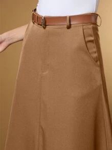 Female Fashion Women's Long Tailored Skirt With Belt Button Zipper And Pockets Elegant - 卡其色 - 查看 5