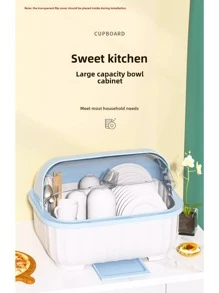 带盖厨房橱柜碗碟沥水架，盘子碗餐具收纳架整理盒，家居装饰，圣诞礼物，家居礼品，房间装饰 - 大號-白藍色 - 查看 4