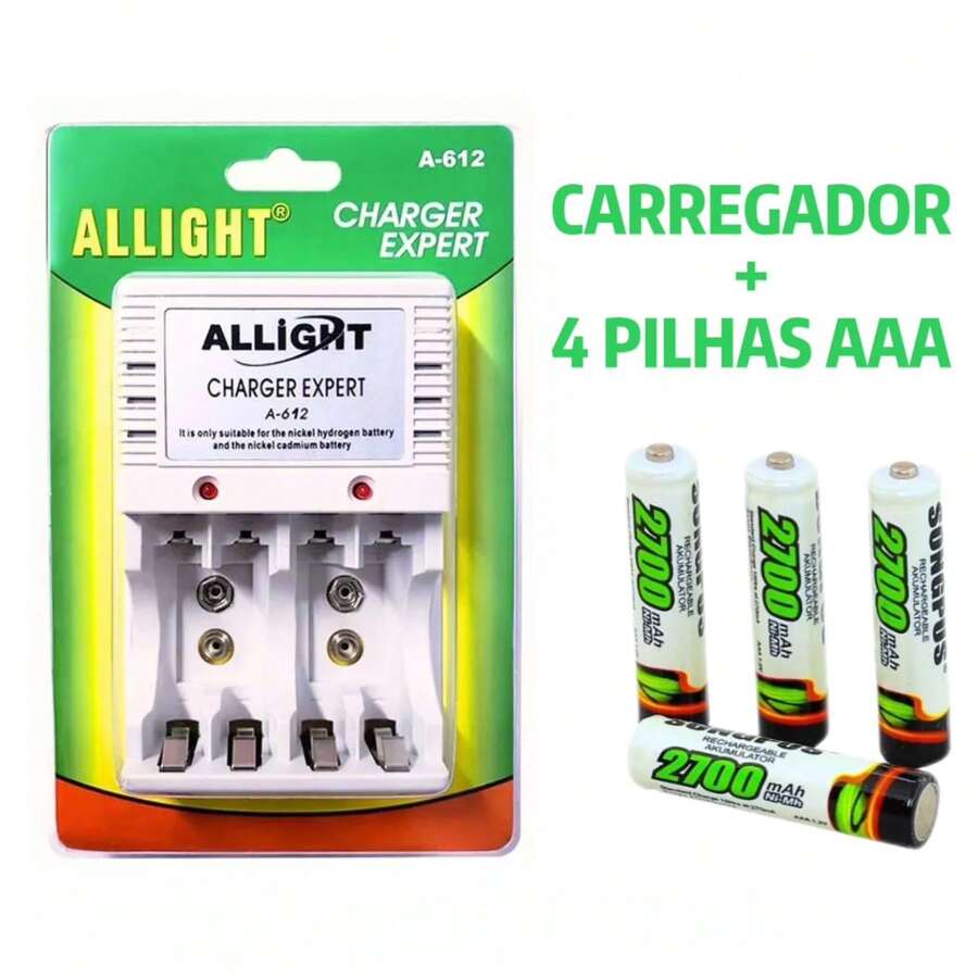 Kit 4 AAA Rechargeable Batteries + Bivolt Fast Charger - 7號電池 - 查看 1