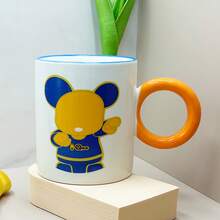 Teddy Bear Pattern Ceramic Mug, Large Capacity Household Water/Coffee/Milk/Tea Cup - Blue - View 4