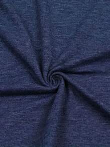 Plus Size Women's Knitted Top With Letter Pattern Print - 藏蓝色 - 查看 3