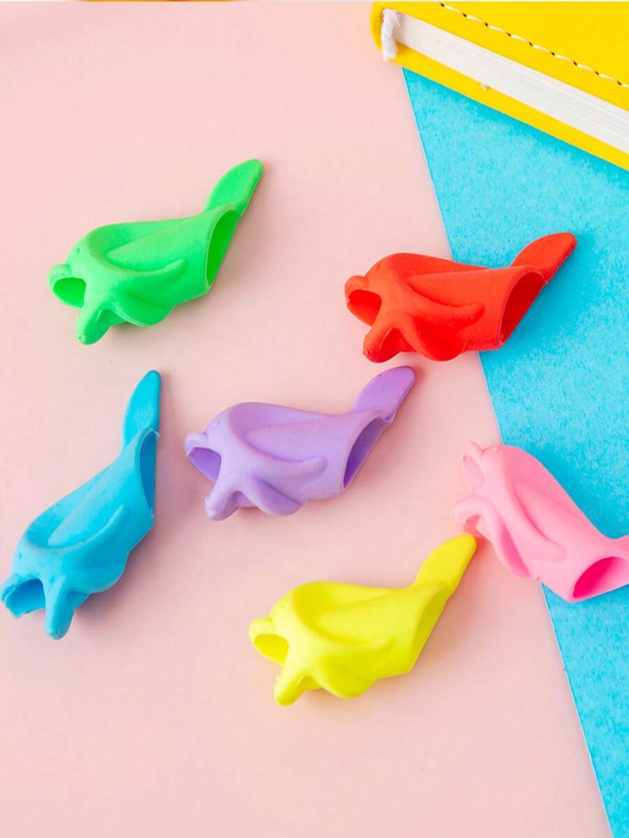 5 piezas/paquete Agarre de lápiz de silicona suave con diseño de delfín creativo, color aleatorio - Multicolor - Ver 1