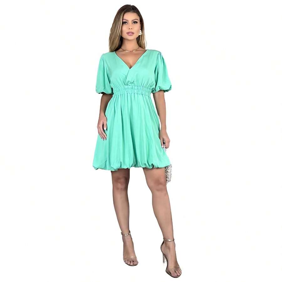 Vestido Balone Feminino Curto Com Forro Manga Curta Balone