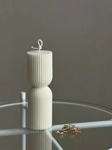 2pcs/Set Creative Nordic Minimalist Striped Scented Candles, Handmade Solid Color Geometric Cylinder Fragrance Candles, Long Stem Candles, Wedding Birthday Party Decor, Room Decoration, Graduation Gift - White (French Vanilla) - View 5