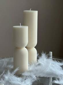 2pcs/Set Creative Nordic Minimalist Striped Scented Candles, Handmade Solid Color Geometric Cylinder Fragrance Candles, Long Stem Candles, Wedding Birthday Party Decor, Room Decoration, Graduation Gift - White (French Vanilla) - View 4