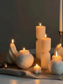 2pcs/Set Creative Nordic Minimalist Striped Scented Candles, Handmade Solid Color Geometric Cylinder Fragrance Candles, Long Stem Candles, Wedding Birthday Party Decor, Room Decoration, Graduation Gift - White (French Vanilla) - View 6