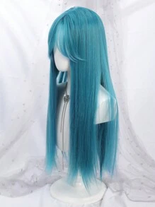 1 Piece Synthetic Heat-Resistant Straight Hair 28 Inch Long Straight Mint Blue Wig Middle Part Bangs Natural Looking Soft Heat Resistant Wigs For Party Daily Use - Mint Blue - View 5