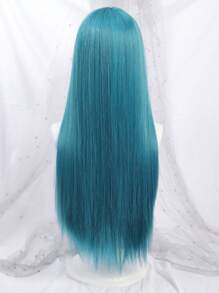 1 Piece Synthetic Heat-Resistant Straight Hair 28 Inch Long Straight Mint Blue Wig Middle Part Bangs Natural Looking Soft Heat Resistant Wigs For Party Daily Use - Mint Blue - View 6