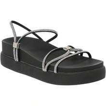 Women's Shiny Flatform Papete Sandal - Black - View 3