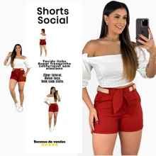 Women's Linen Shorts, High Waist Shorts, Women's Linen Shorts With Belt And Knife Pocket, - 紅木色 - 查看 5