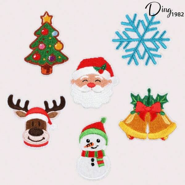 1 st/6 st Holiday Element Geborduurde Stoffen Patches (Smeltlijm), Kerst Serie Decoratieve Geborduurde Patches, Kerstman/Rendier/Kerstboom/Sneeuwvlok/Sneeuwman Etc. Patronen, Geschikt Voor DIY Decoratie Op Kleding, Zoals T-shirts, Hoeden, Rugzakken, Etc., Vereisen Strijken Of Naaiwerk