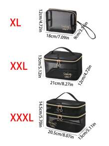 1 túi đựng đồ trang điểm họa tiết chữ cái, túi đựng đồ trang điểm bằng polyamide hiện đại dùng cho gia đình và du lịch, dùng cho kỳ nghỉ bãi biển, bộ sưu tập phòng tắm, bộ sưu tập phòng ngủ, dung tích lớn - màu đen - Xem 18