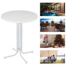 Froadp Mesa de Bar Plegable Ø79cm Mesa Redonda de Bistro 110cm Mesa Plegable Resistente a la Intemperie para Interiores y Exteriores Estructura de Tubo Estable Resistente a los arañazos - Blanco - Ver 1