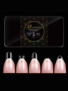 Đầu móng tay giả dạng gel mềm mới 480 chiếc/hộp Almond Coffin Full Cover Press On Nails Half Half Frosted French American Capsule dành cho phụ nữ và bé gái sử dụng hàng ngày tại nhà, trang trí nghệ thuật DIY, vật dụng làm móng - Trong sáng - Xem 2
