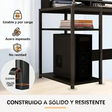 Escritorio De Computadora Oficina Con Estante Almacenamiento - Negro - Ver 8